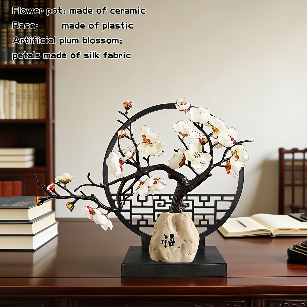 Artificial Plum Blossom Bonsai with Vase and Screen Base