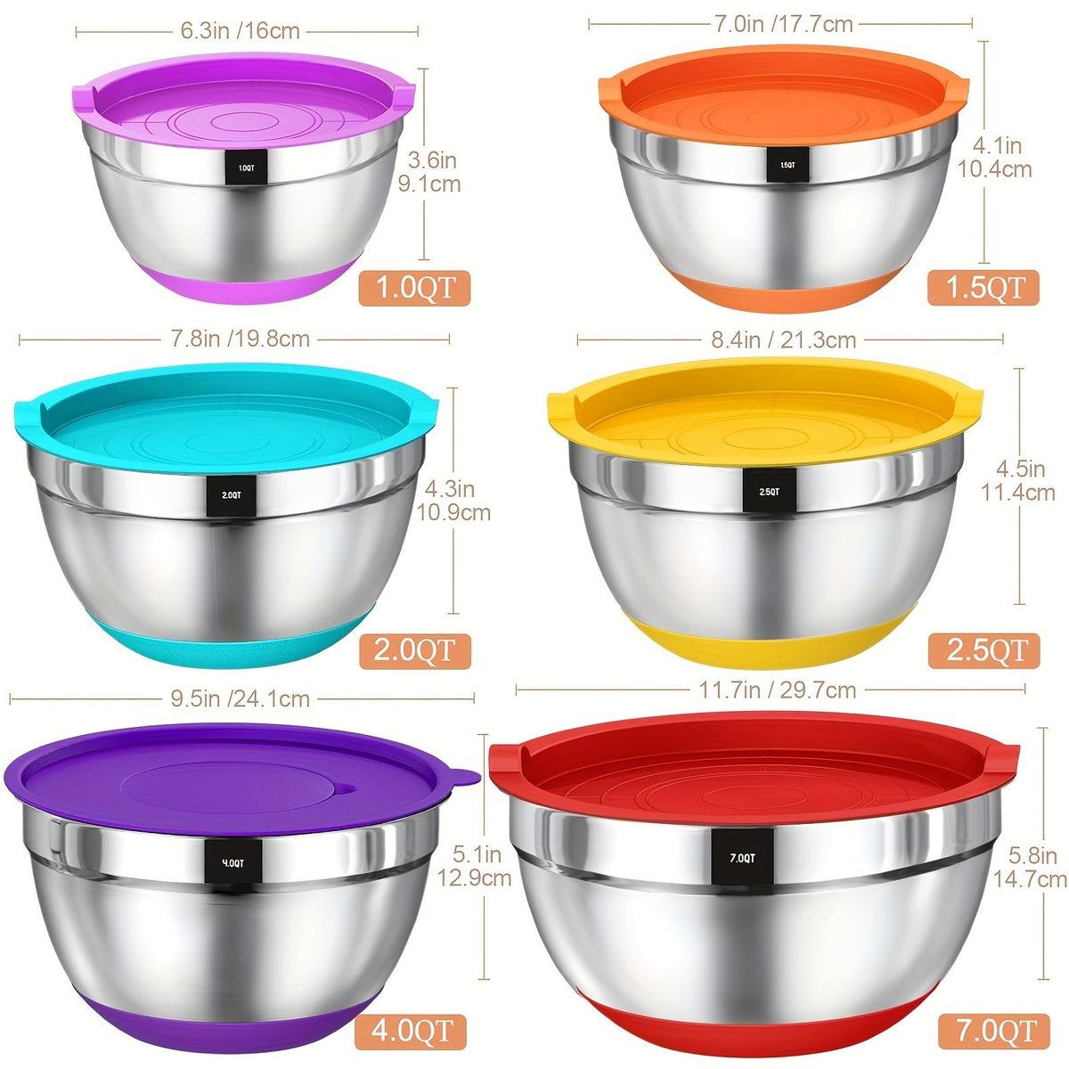 26-Piece Stainless Steel Mixing Bowl Set with Airtight Lids