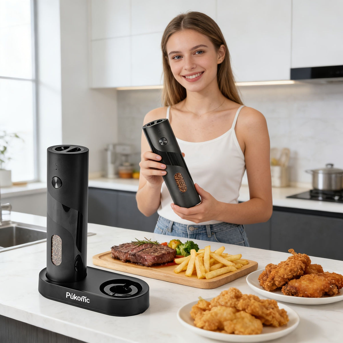 Electric Pepper Grinder Set with Rechargeable Base