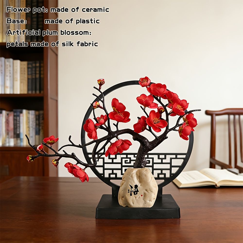 Artificial Plum Blossom Bonsai with Vase and Screen Base