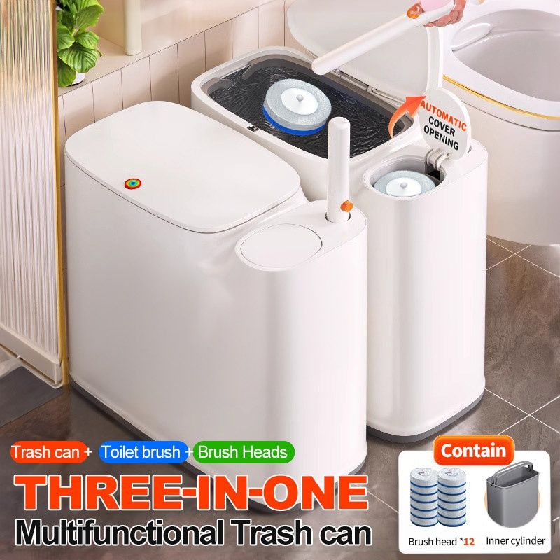 2-in-1 Trash Can with Toilet Brush and Lid