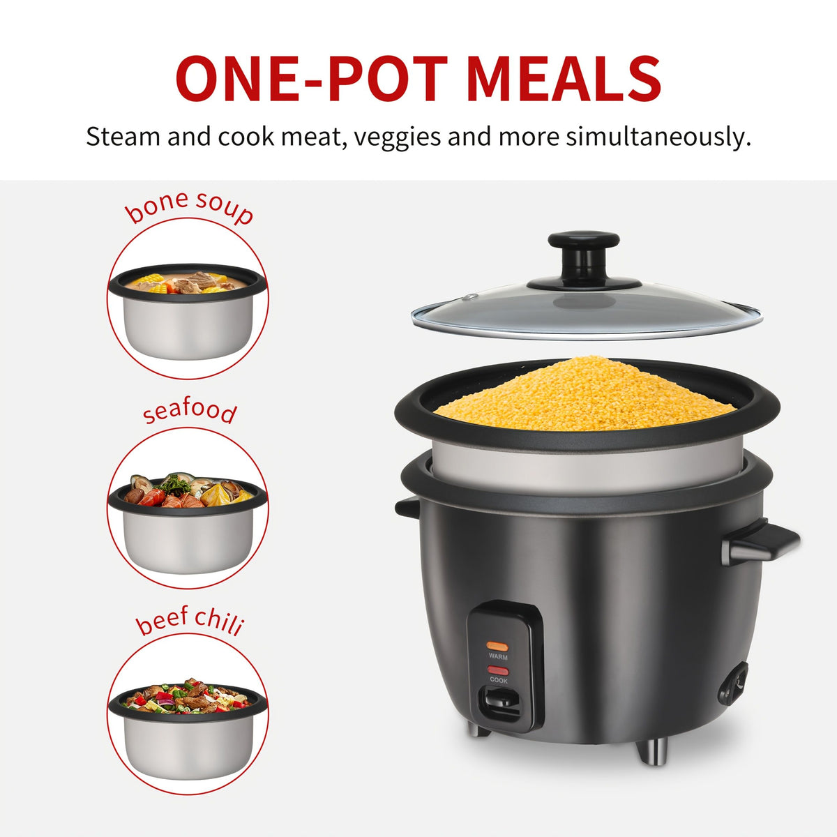Rice Cooker with Removable Non-Stick Pot and Yogurt Maker