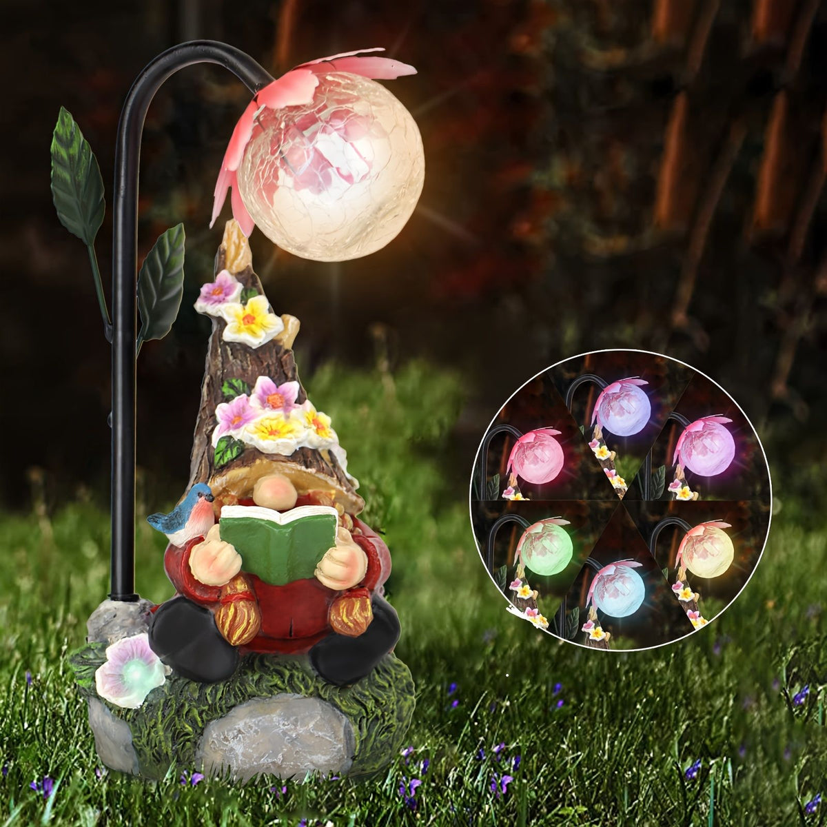Solar Garden Gnome Statue with Gradient LED Lights