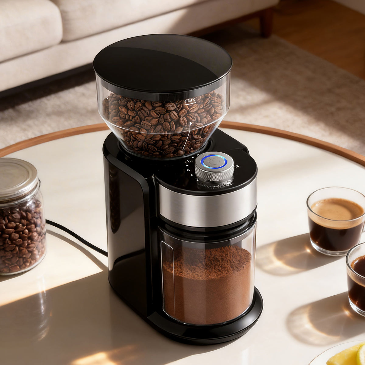 Electric Coffee Grinder with Adjustable Burrs 15 Settings