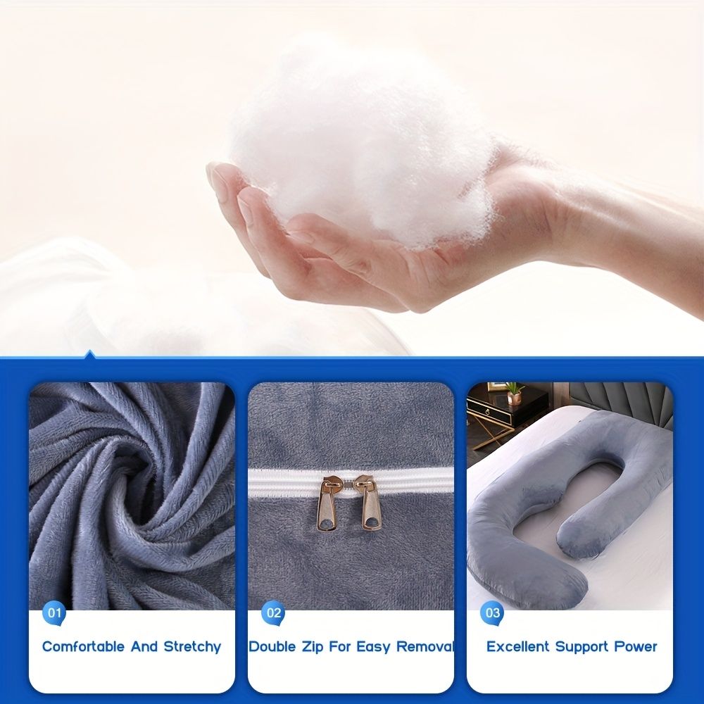 60 Inch J-Shaped Full Body Maternity Pillow with Velvet Pillowcase