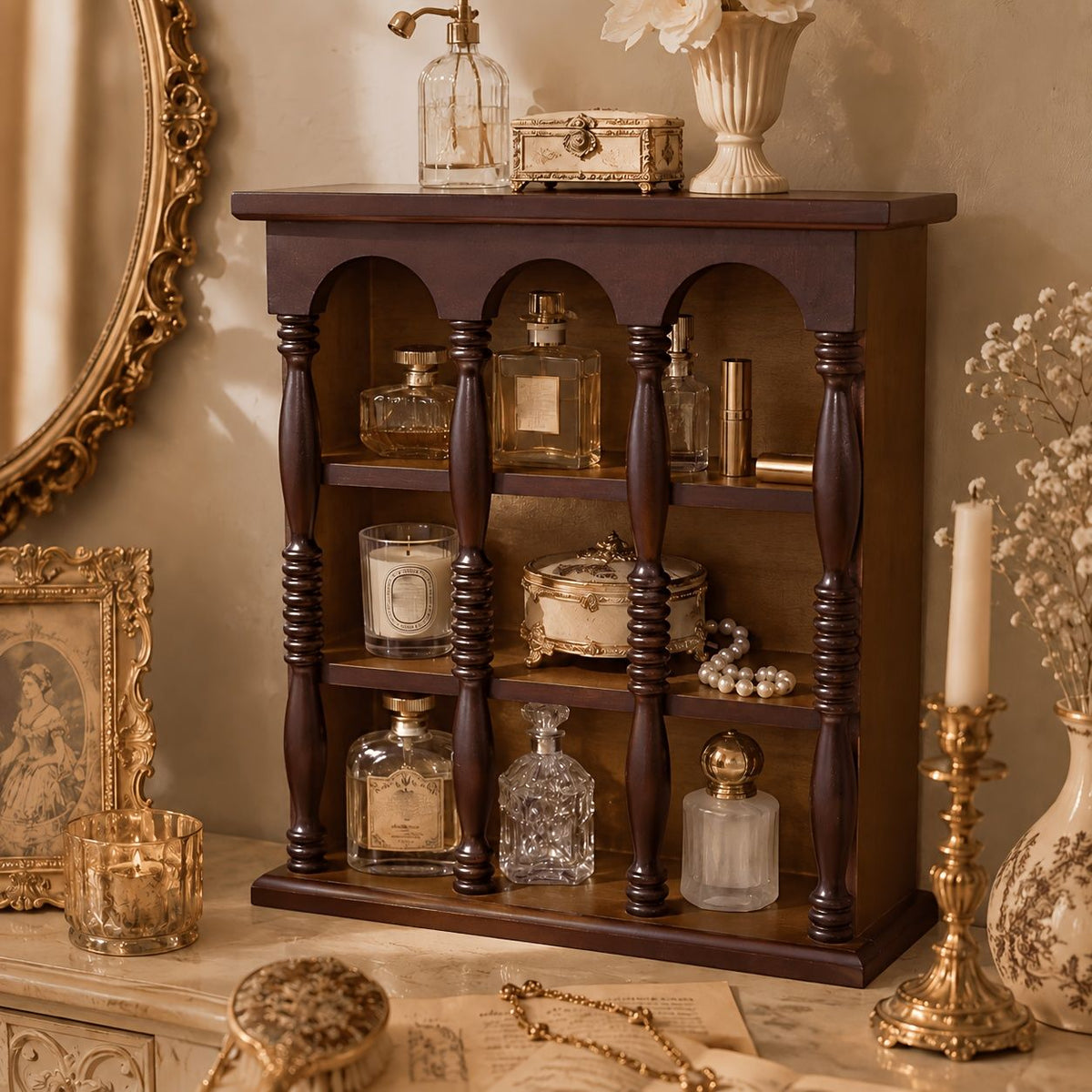 Vintage Arched Solid Wood Tabletop Display Shelf Decor