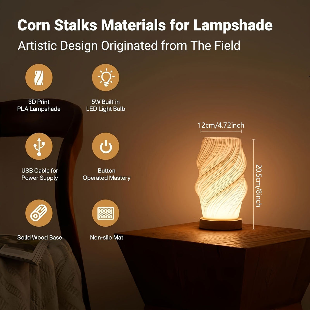 3D Printed Vase Night Light with Wooden Base