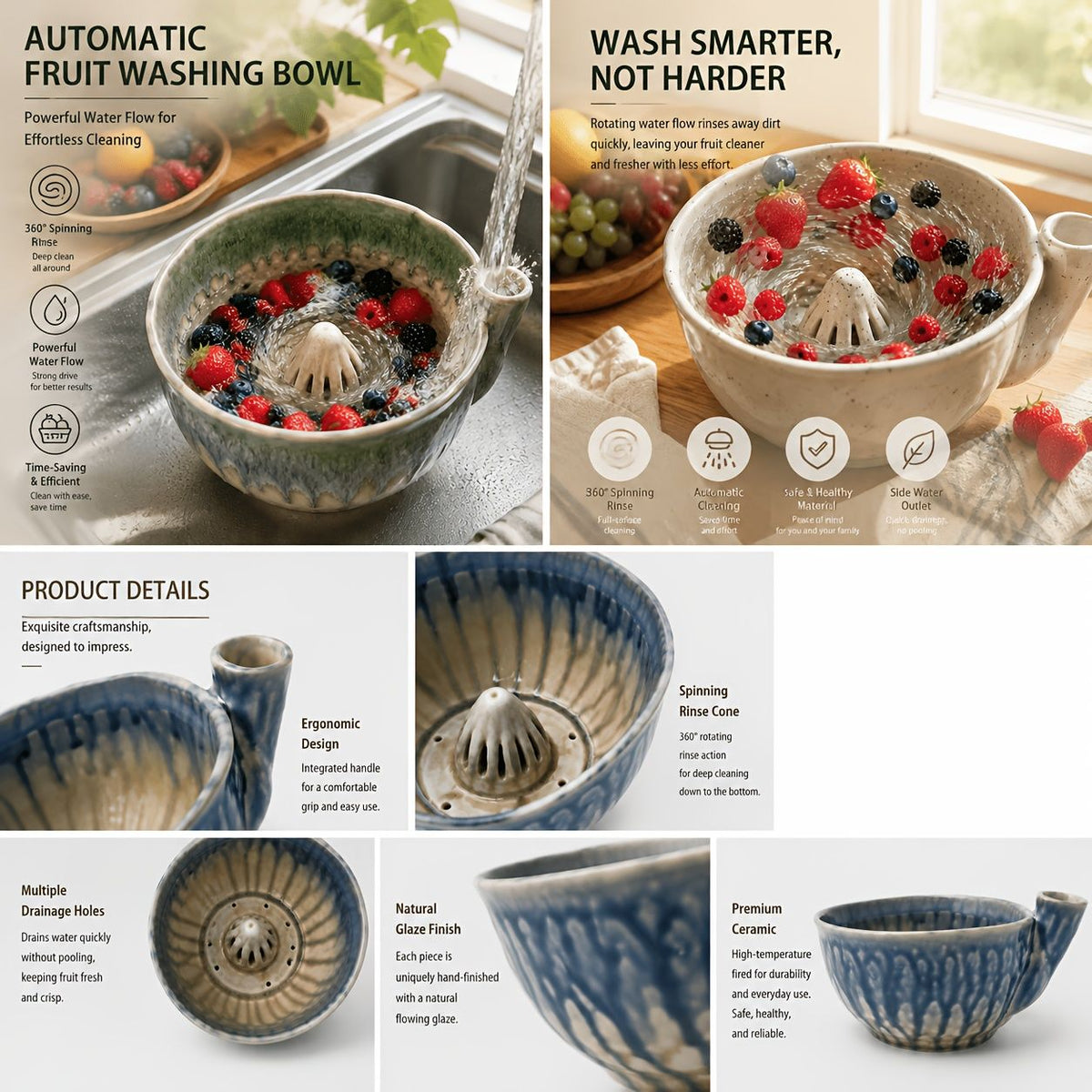 Ceramic Self-Cleaning Fruit Basket