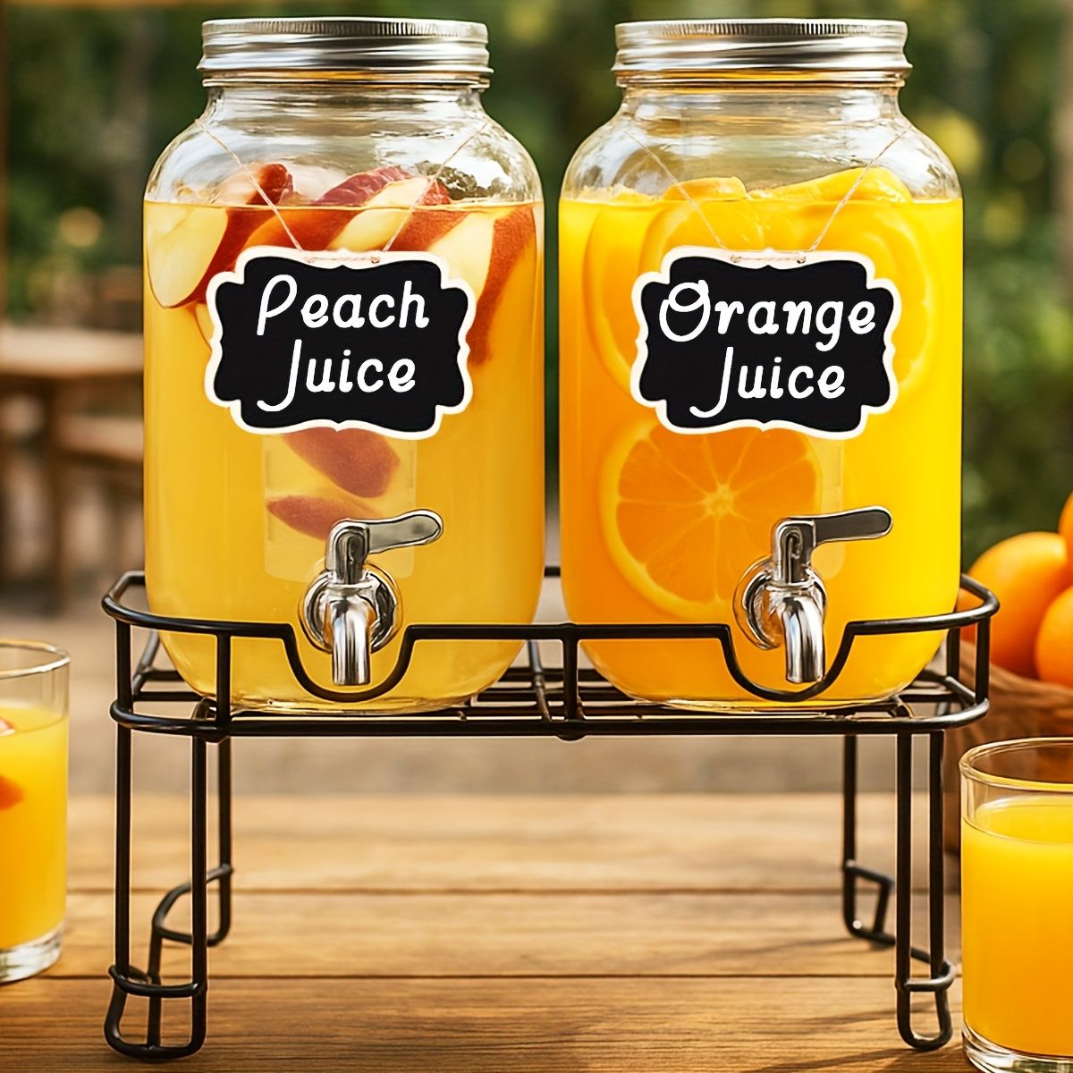 2 Pack 1 Gallon Glass Drink Dispenser with Stand and Stainless Steel Spigot