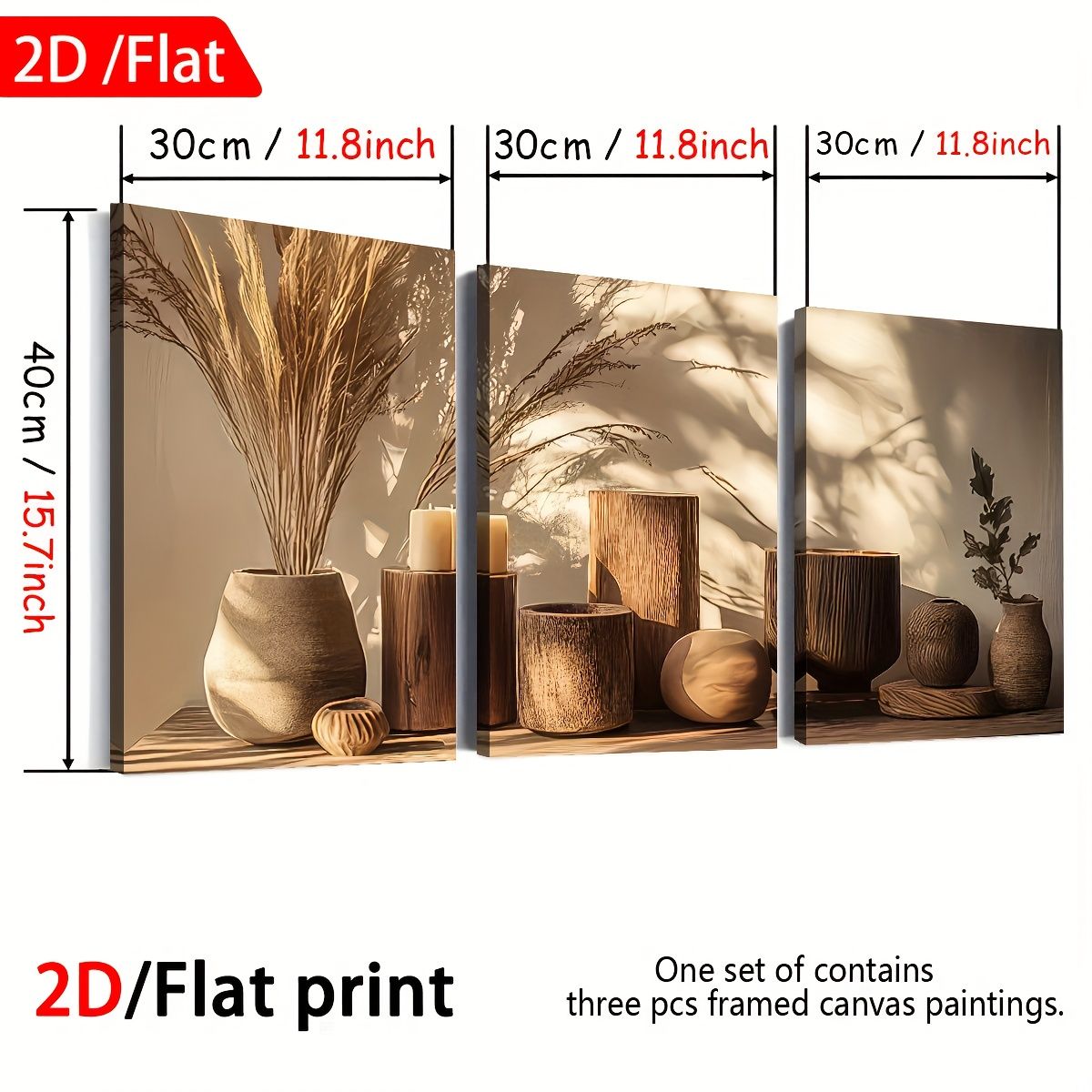 3-Piece Framed Canvas Wall Art Potted Plant Set