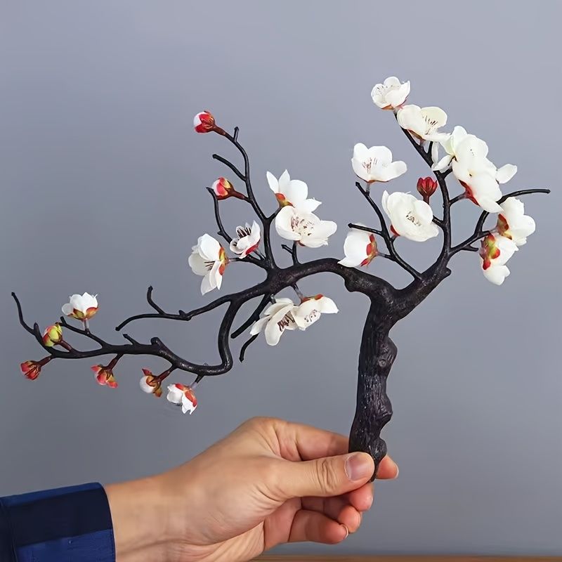 Artificial Plum Blossom Bonsai with Vase and Screen Base