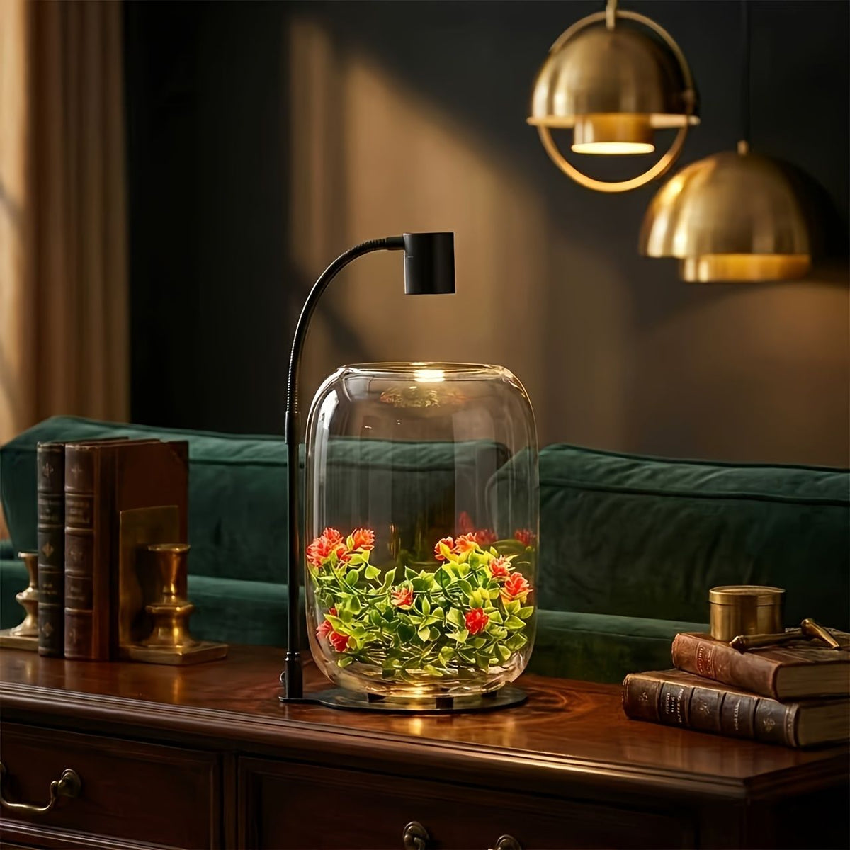 Open Top Glass Terrarium with USB Growth Light