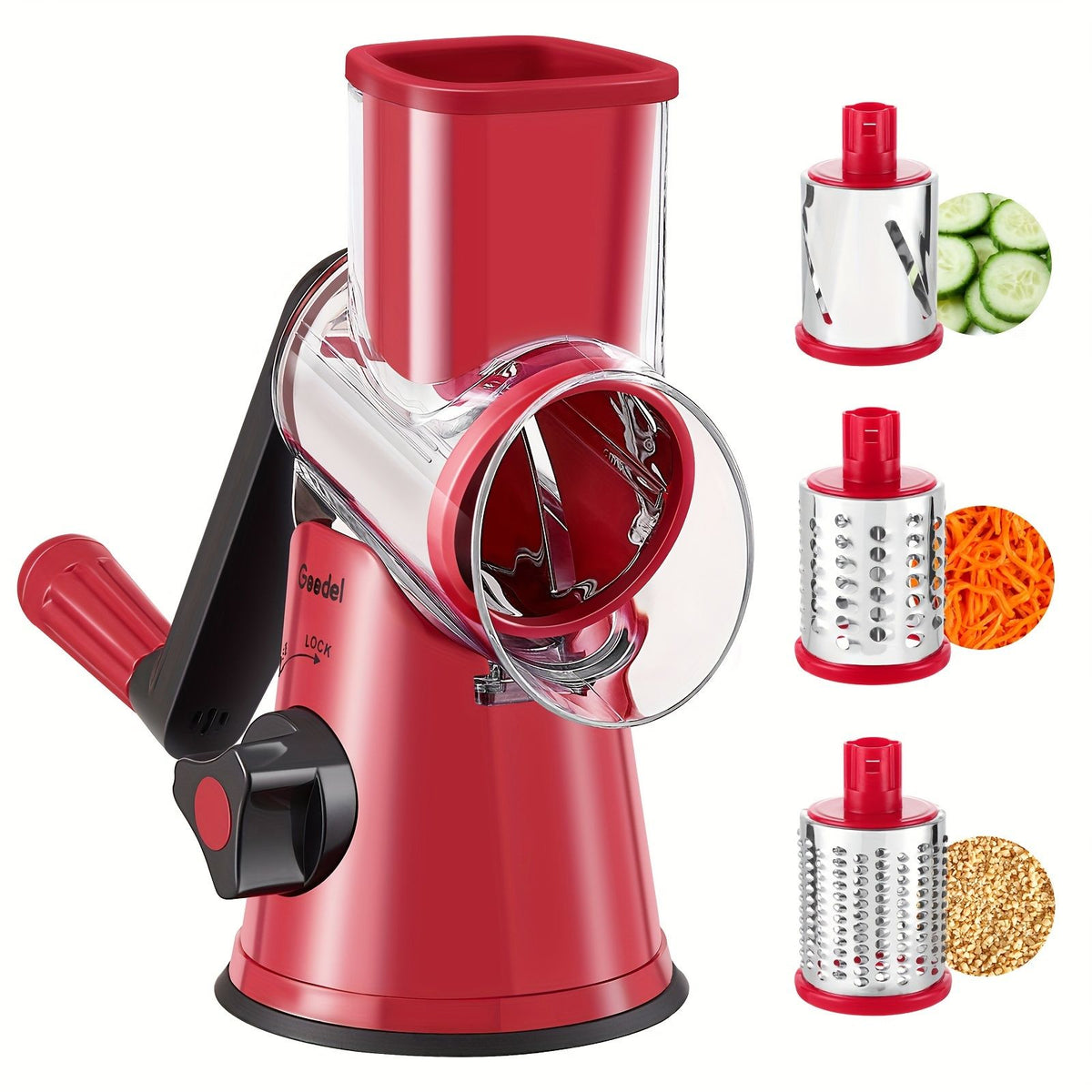Crank 3-Blade Cheese and Vegetable Grater with Suction Base