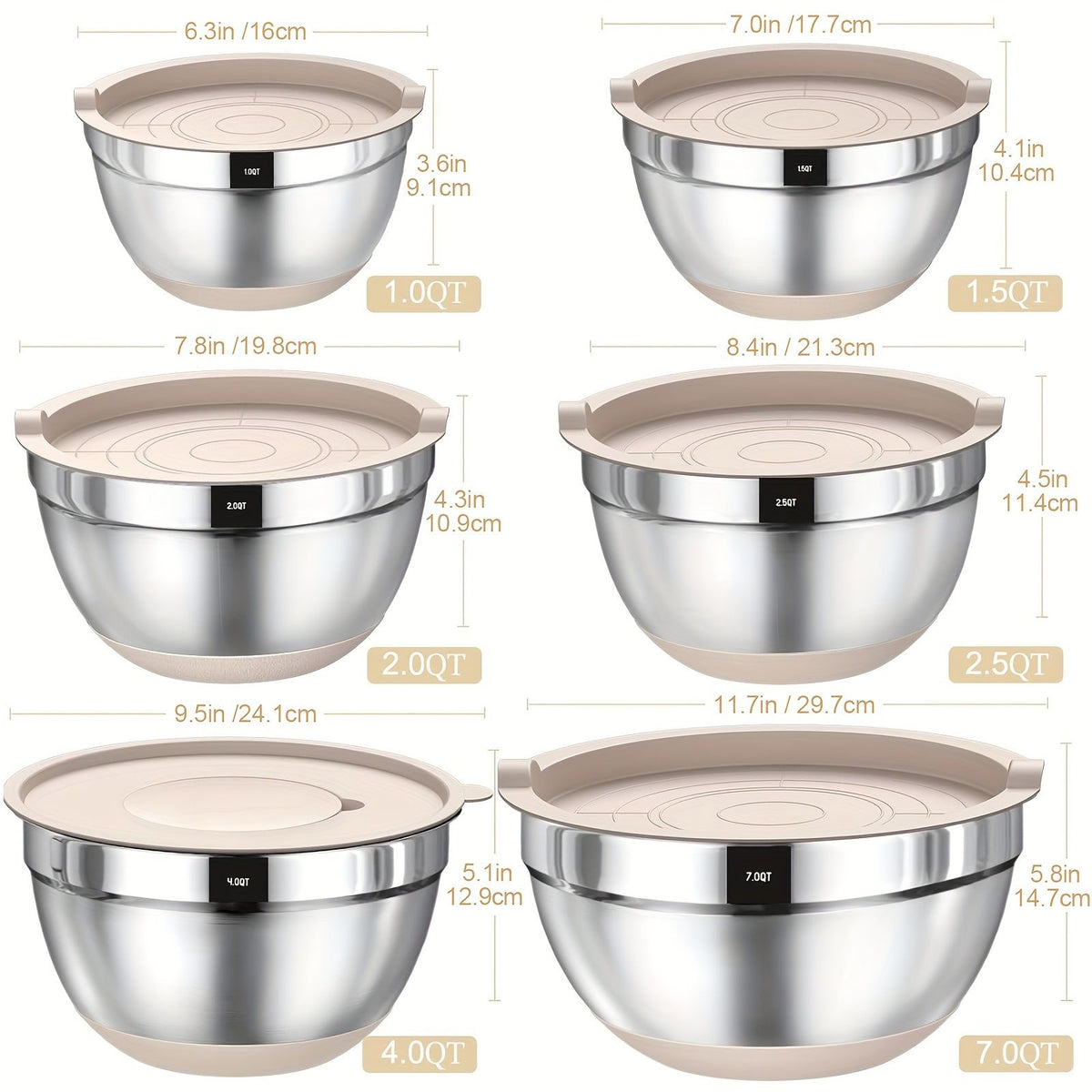 26-Piece Stainless Steel Mixing Bowl Set with Airtight Lids