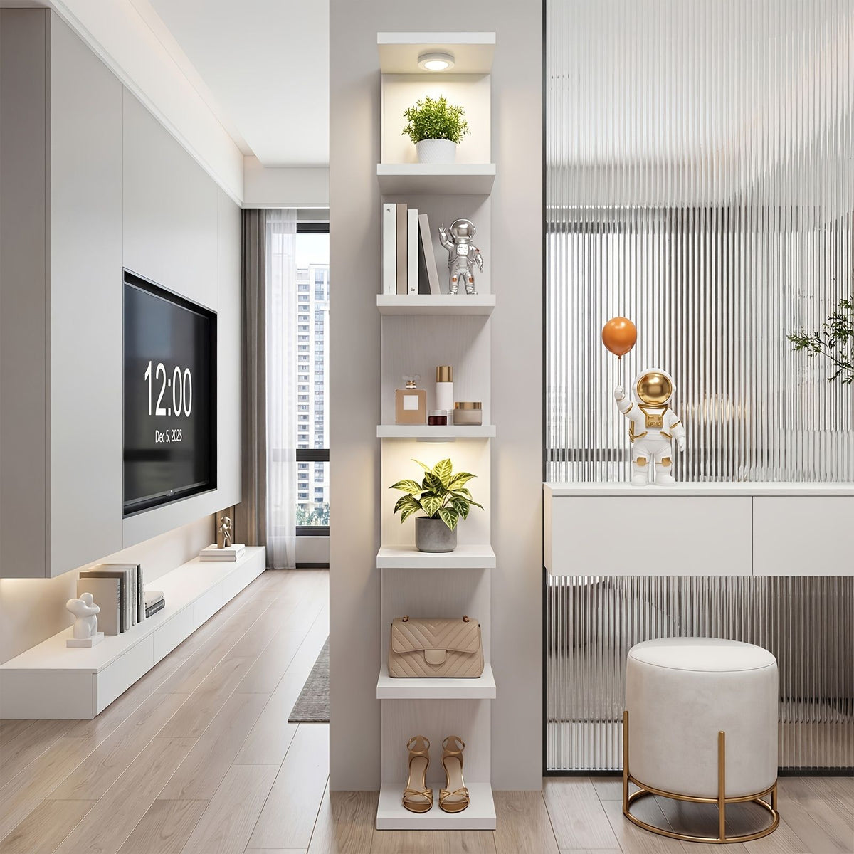 Modern Floating Shelf LED Wall Mounted Wood