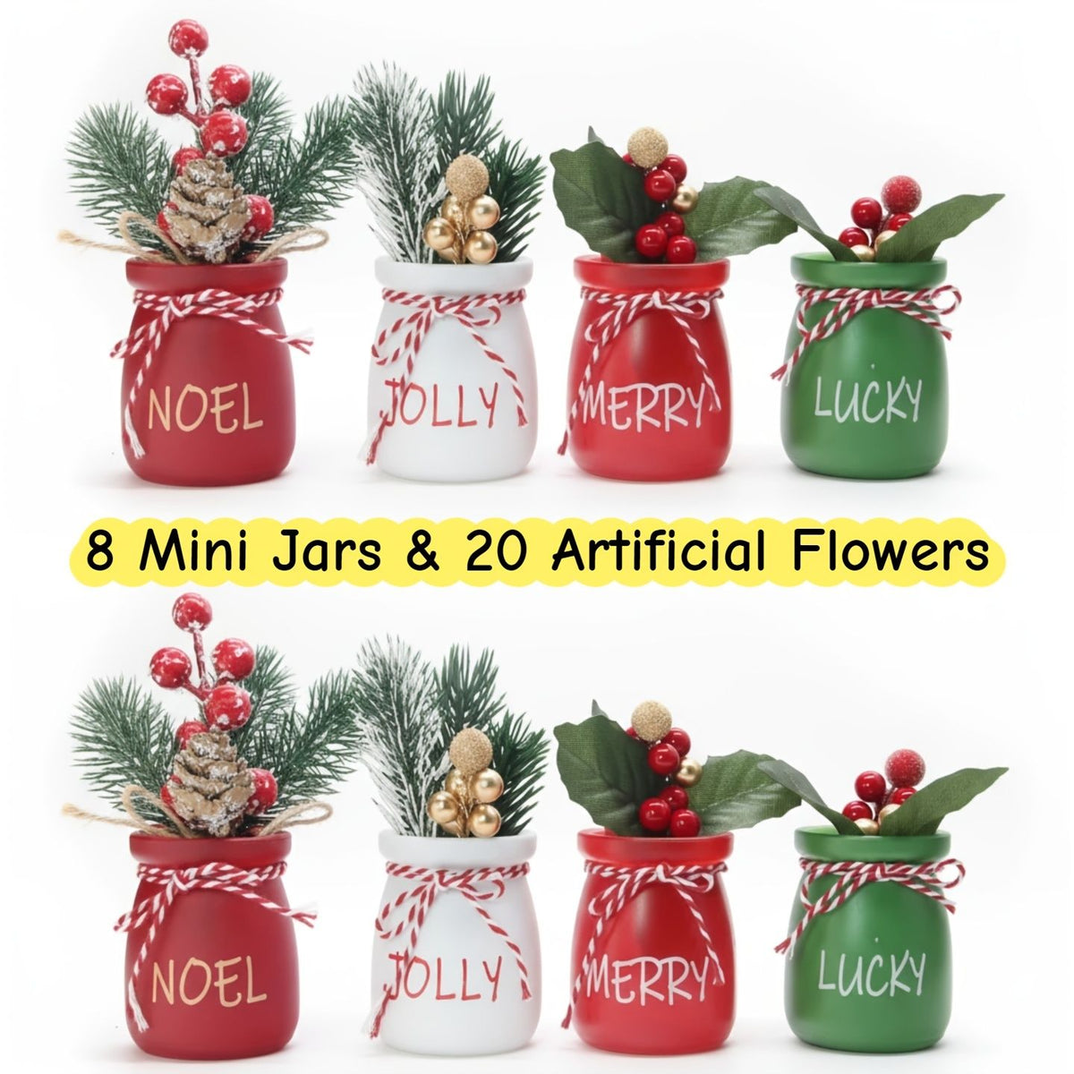 Mason Jar Centerpiece Set with Wood Tray and LED Light
