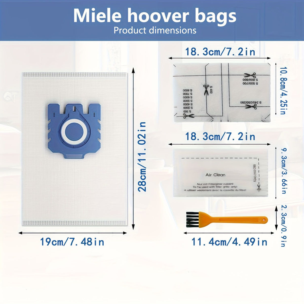 12 Pack Vacuum Bags with 8 Filters for Miele C1 C2 C3
