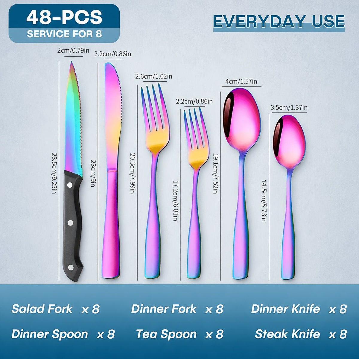 48-Piece Black Stainless Steel Flatware Set with Steak Knives