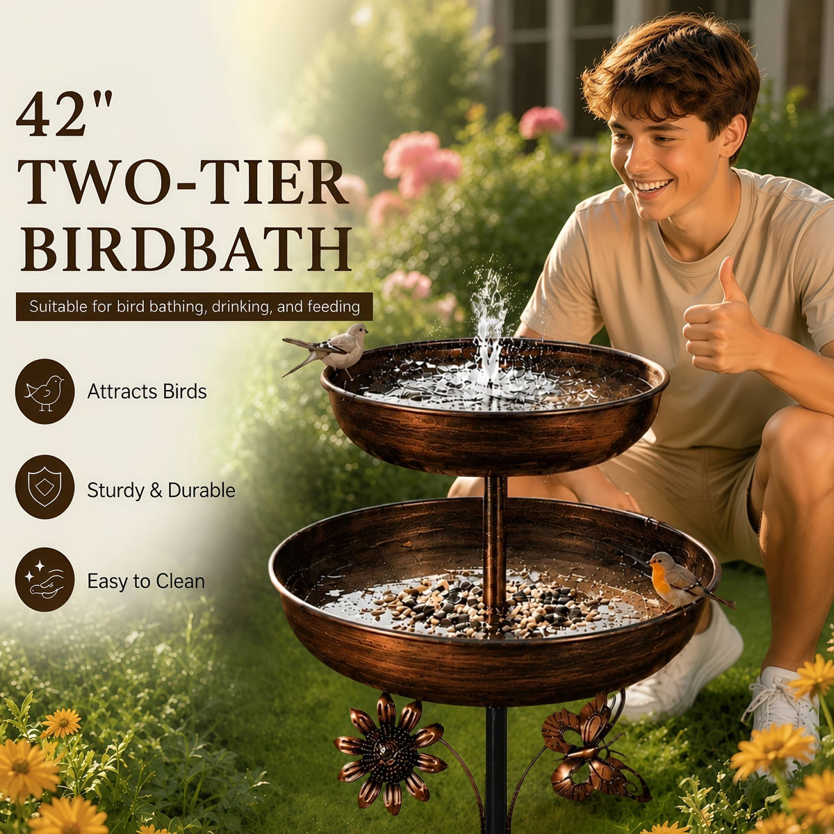 Double Layer Metal Bird Bath Tub
