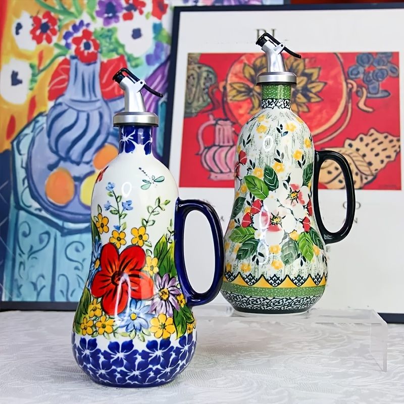Hand Painted Ceramic Oil Dispenser with Pump
