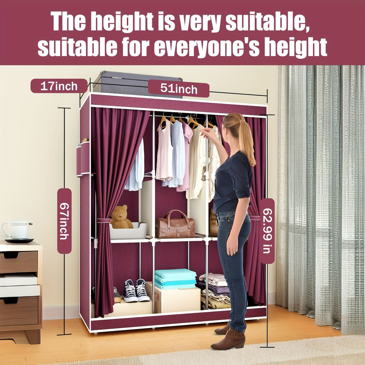 Portable Closet Storage Organizer Wardrobe Rack Shelf