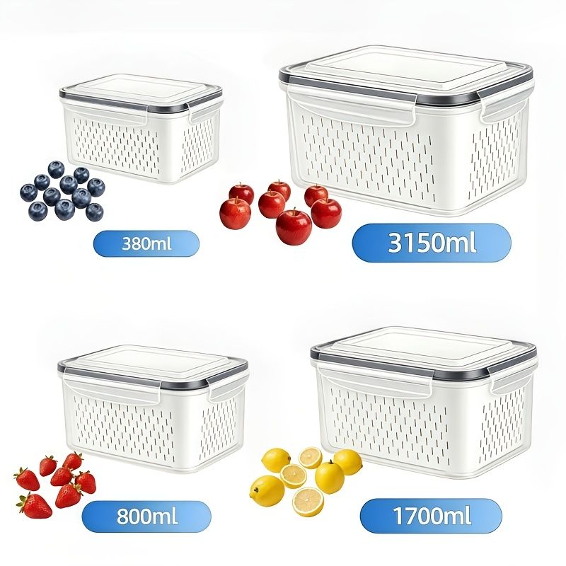 8-Piece Fruit Storage Container Set with Drain Baskets