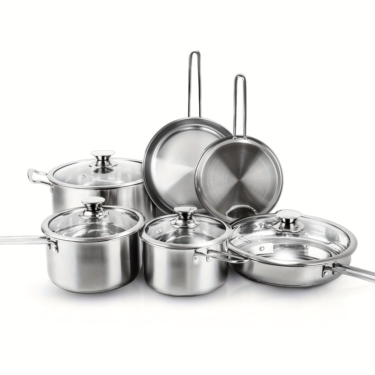 10-Piece Stainless Steel Pots and Pans Cookware Set