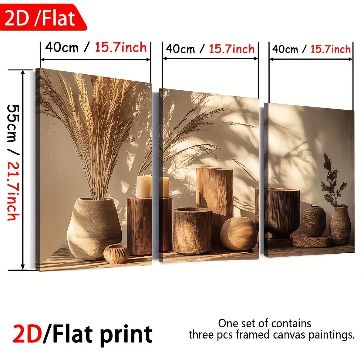 3-Piece Framed Canvas Wall Art Potted Plant Set