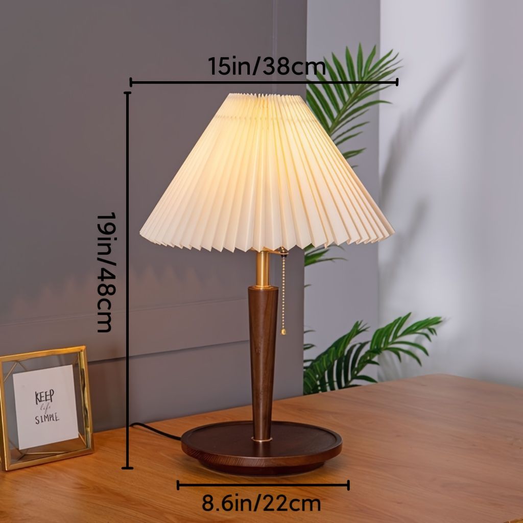 Traditional Pleated Wooden Desk Lamp with Solid Wood Base