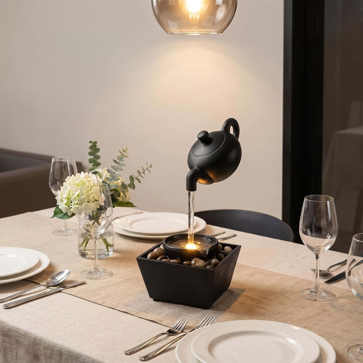 Zen Teapot Water Fountain Lamp with Soothing LED