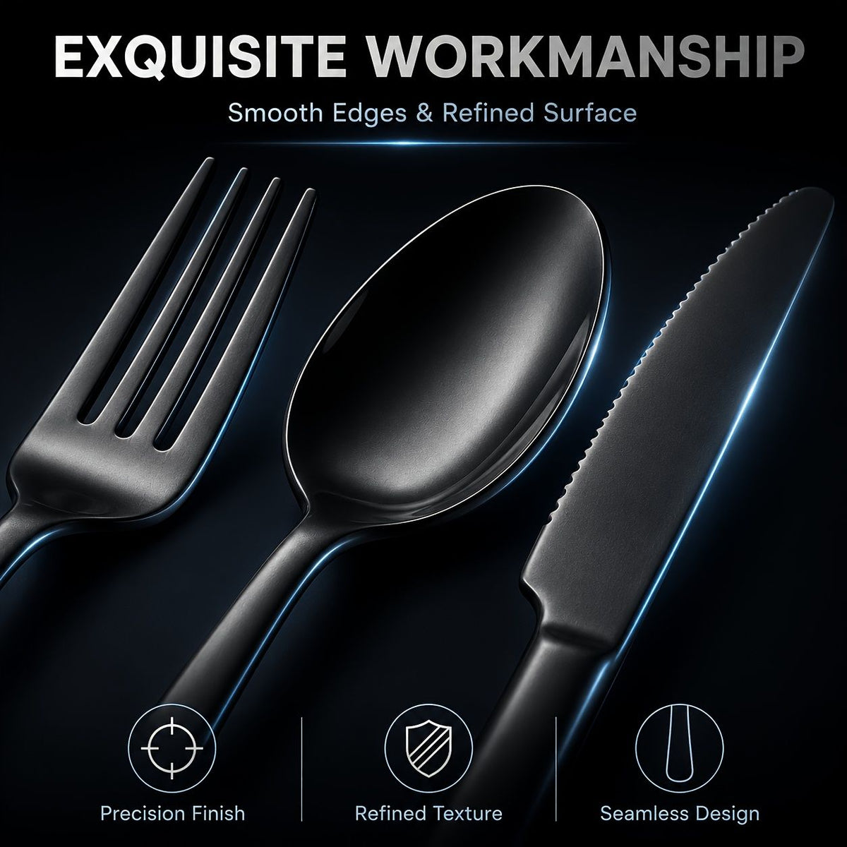48-Piece Black Stainless Steel Flatware Set with Steak Knives