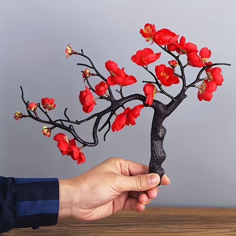 Artificial Plum Blossom Bonsai with Vase and Screen Base