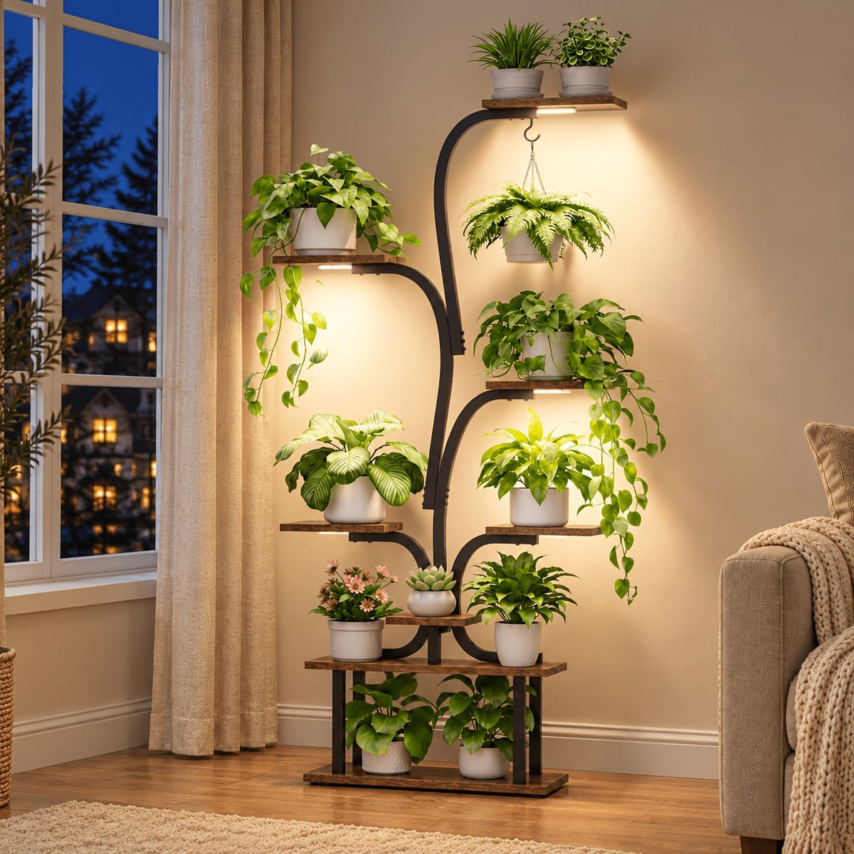 7-Tier Indoor Plant Stand with Grow Lights