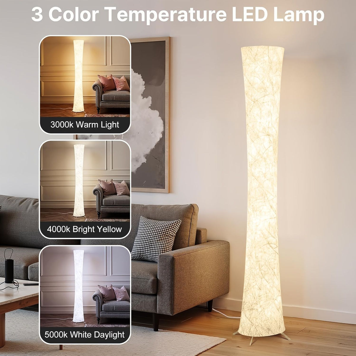 LED Floor Lamp with Fabric Shade and 3 Color Temperatures