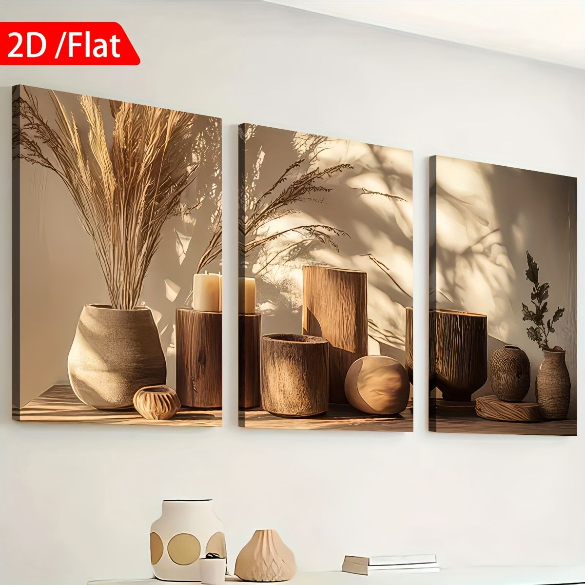 3-Piece Framed Canvas Wall Art Potted Plant Set