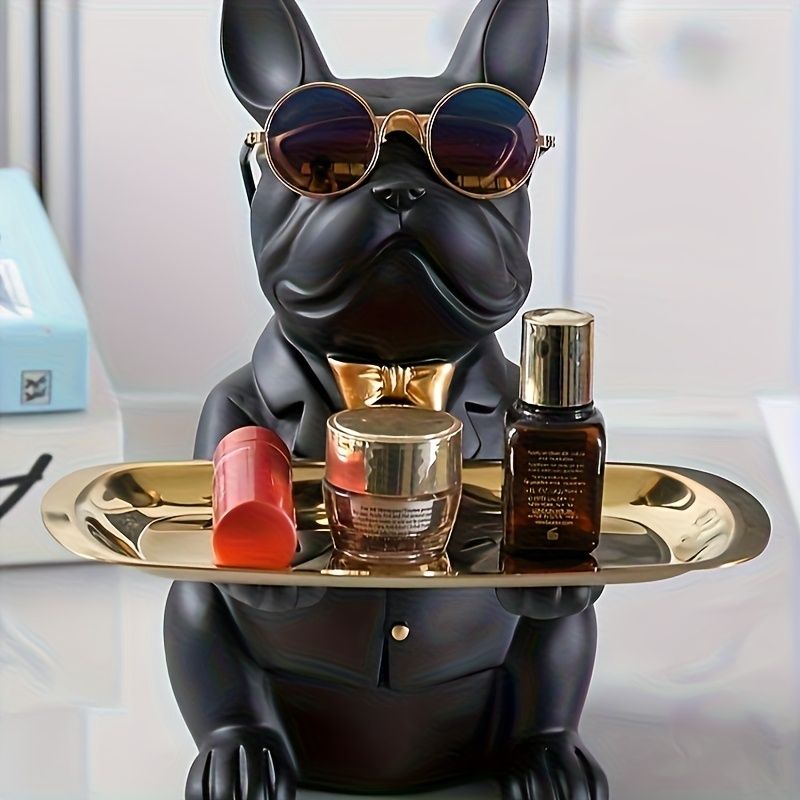 French Bulldog Resin Sculpture with Tray