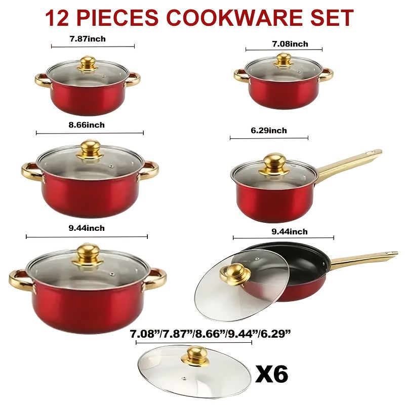 12-Piece Stainless Steel Cookware Set with Saucepans and Wok