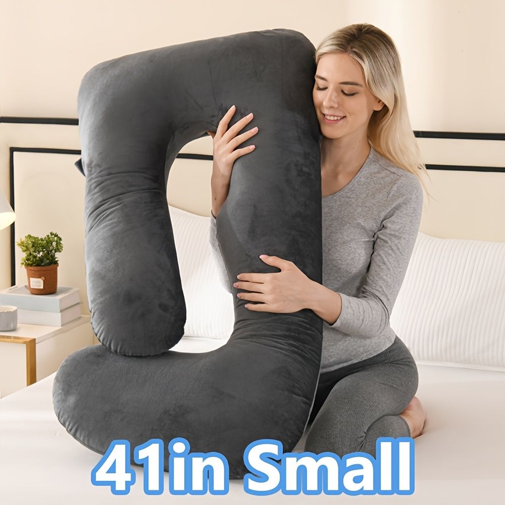 60 Inch J-Shaped Full Body Maternity Pillow with Velvet Pillowcase