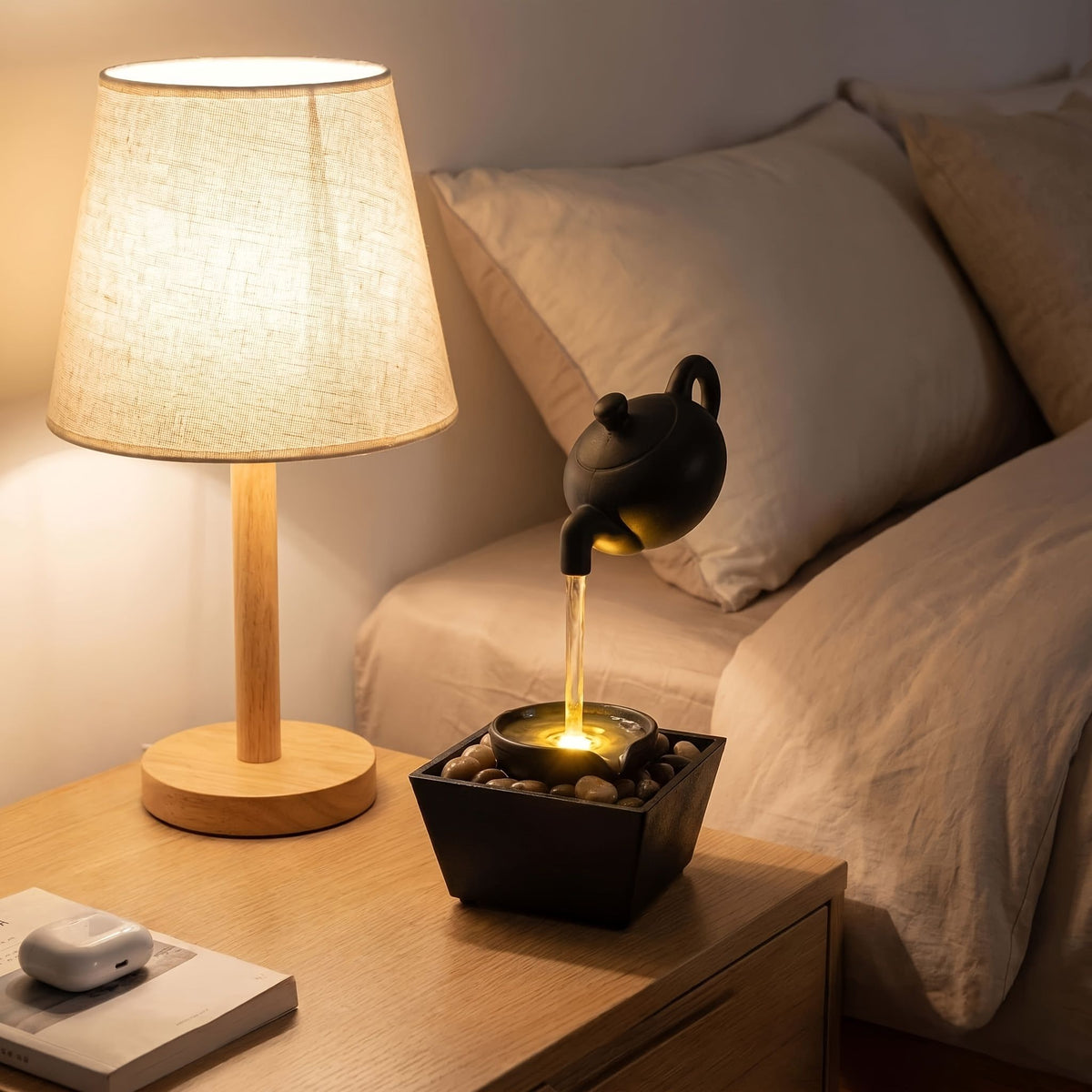 Zen Teapot Water Fountain Lamp with Soothing LED
