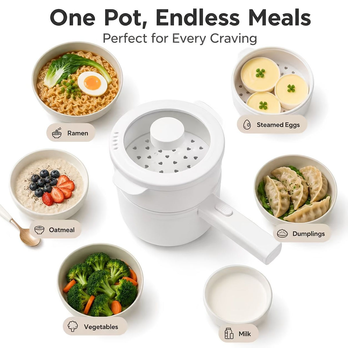 2L Electric Pot with Steaming Basket 600W