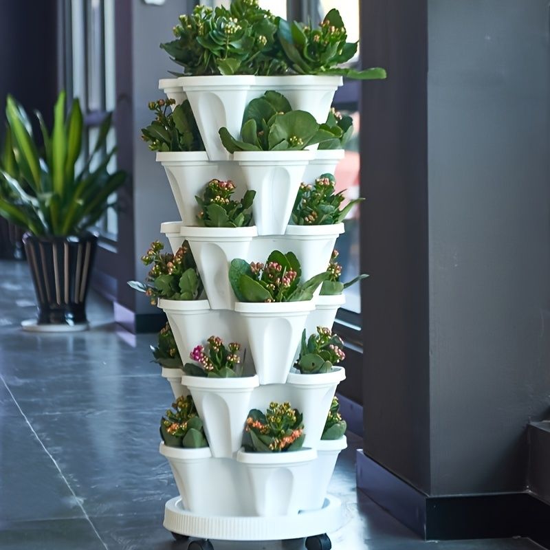 5-Tier Stackable Vertical Garden Planter with Wheels