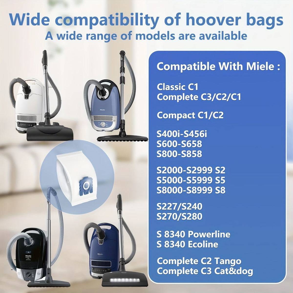 12 Pack Vacuum Bags with 8 Filters for Miele C1 C2 C3