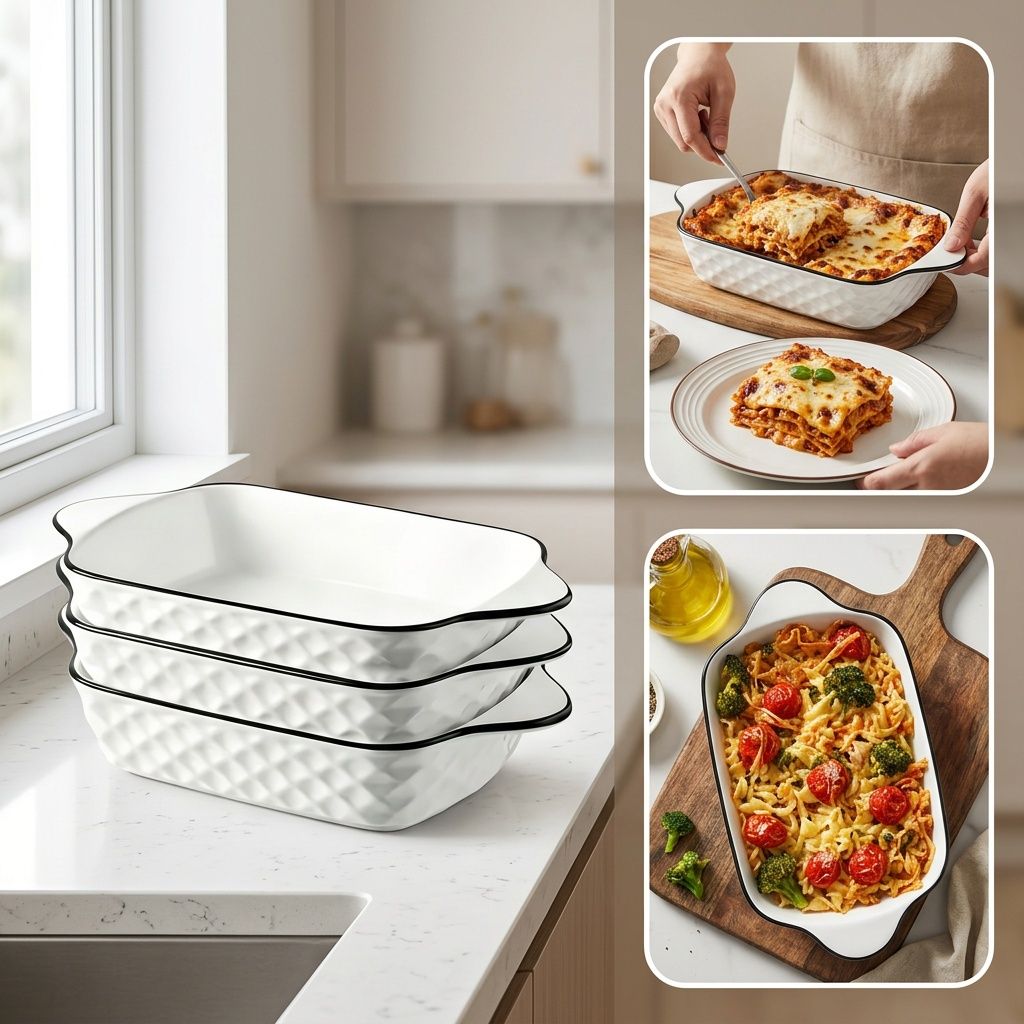 Rectangular Ceramic Baking Dishes Diamond Pattern