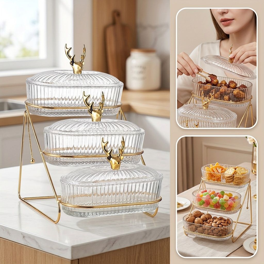 3 Tier Snack and Fruit Tray With Lid