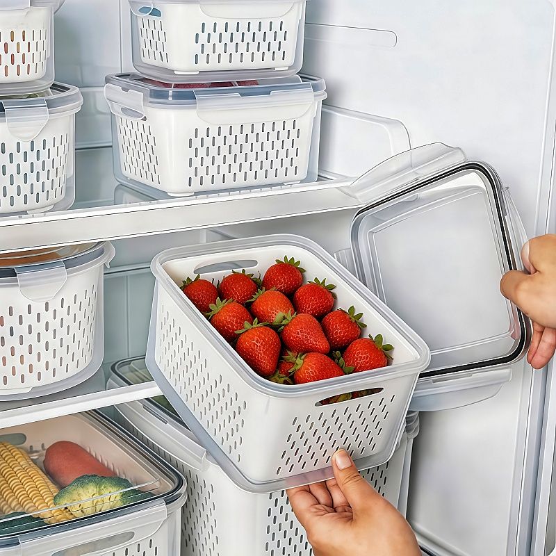 8-Piece Fruit Storage Container Set with Drain Baskets