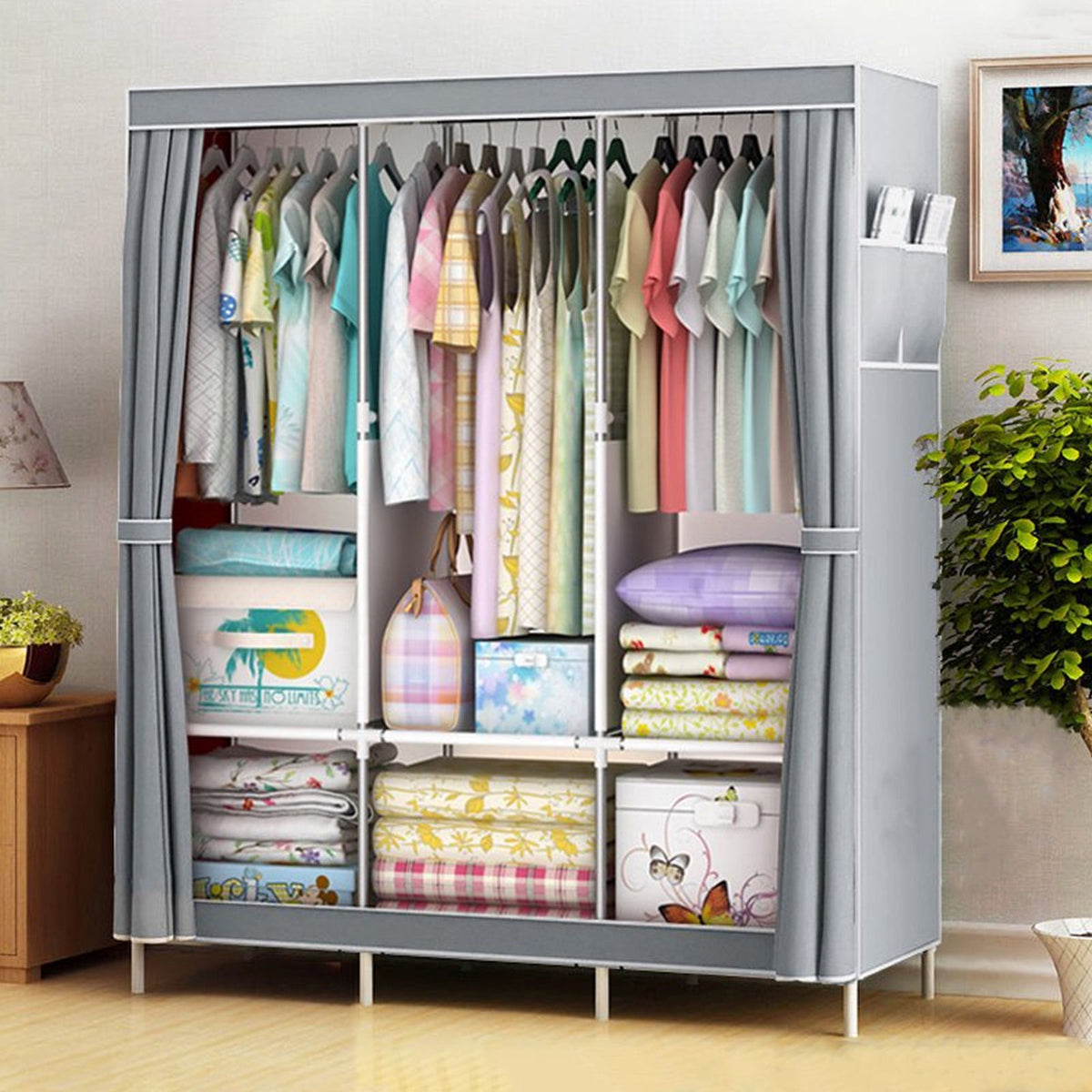Portable Closet Storage Organizer Wardrobe Rack Shelf