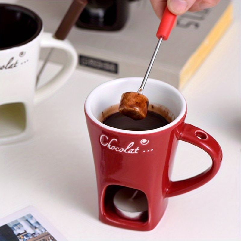 Ceramic Chocolate Melting Pot Set with Fork