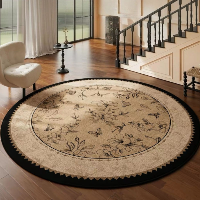 Medieval Style Round Velvet Plush Area Rug