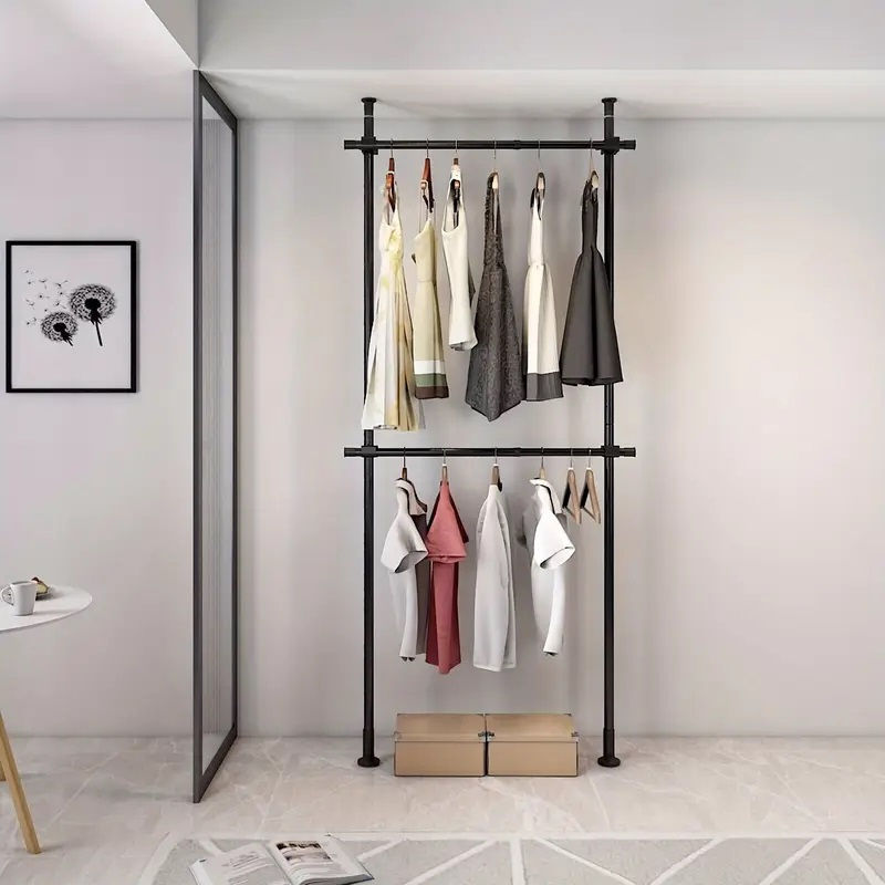 Adjustable Dual-Pole Metal Clothes Garment Rack