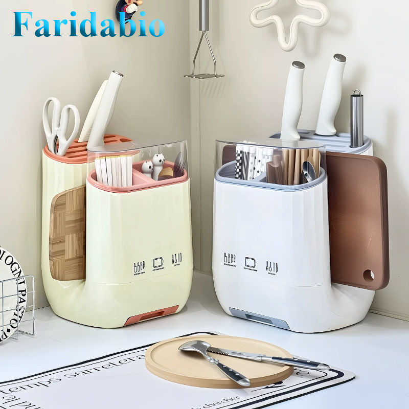 Countertop Utensil Organizer with Lid and Cutting Board Stand